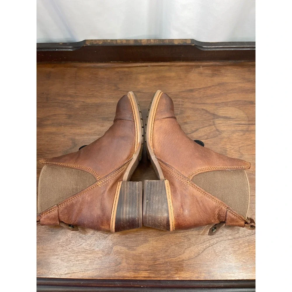TIMBERLAND Sz 5.5 Sutherlin Bay Brown Leather Stretch Chelsea Ankle Boot